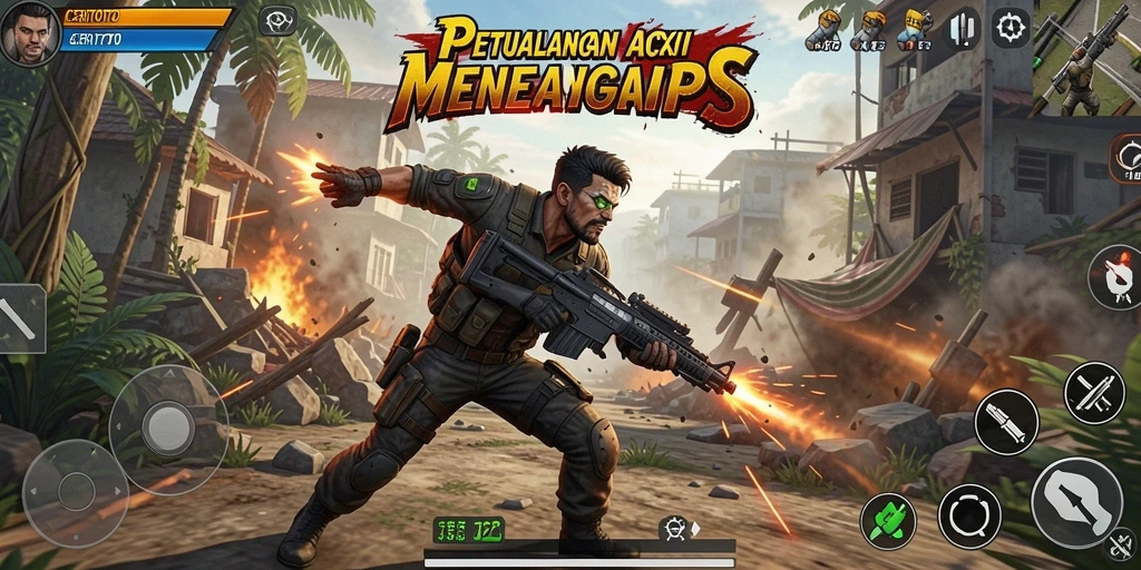Screenshot utama menunjukkan aksi seru dalam permainan TPS.