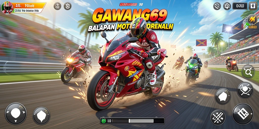 Tampilan gameplay GAWANG69 dengan adrenalin balapan motor.