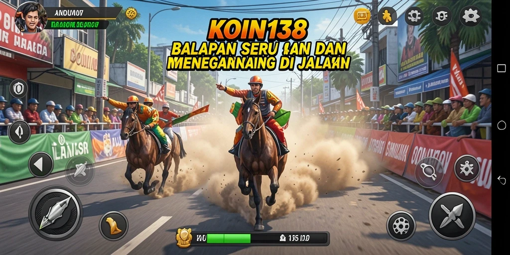 Screenshot gameplay KOIN138 menampilkan balapan yang intens dan menegangkan.