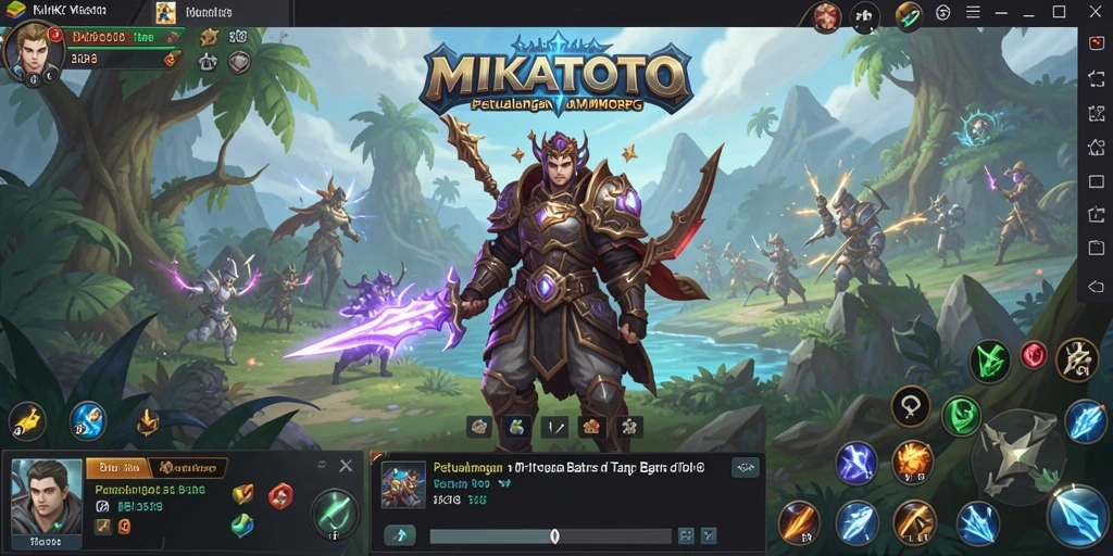 Tampilan gameplay seru dalam MIKATOTO, bertarung dengan teman di dunia fantasi.