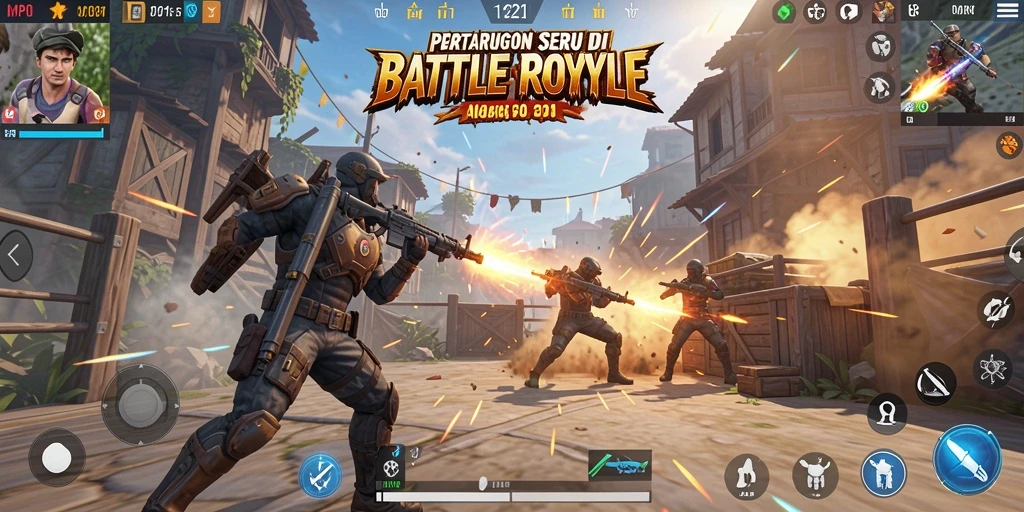 Screenshot MPO1221 menampilkan aksi seru di pertempuran Battle Royale.