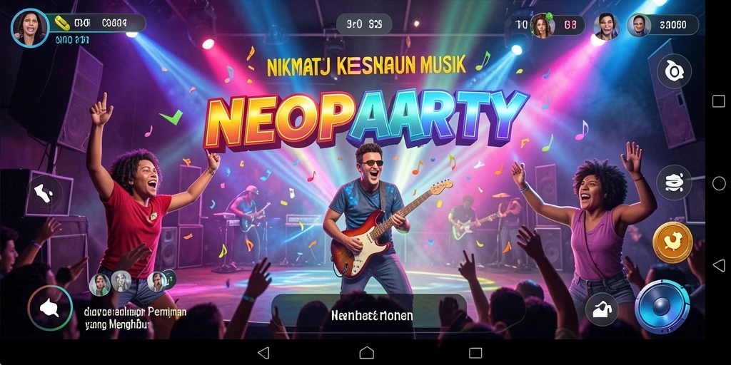 Tampilan screenshot NEOPARTY menampilkan pemain yang bersaing dalam permainan musik.