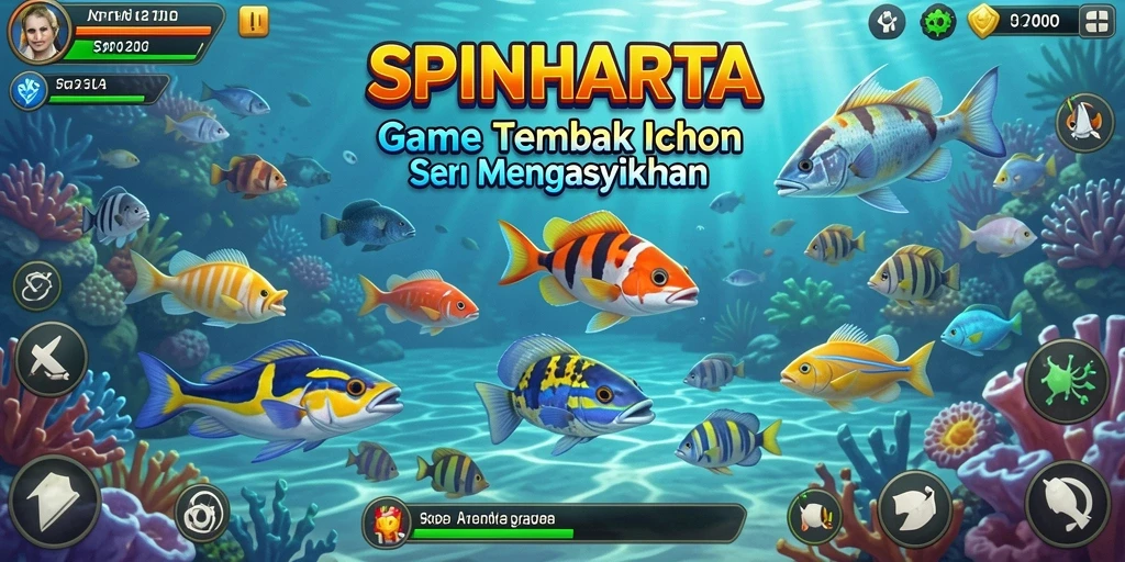 Tampilan seru dari gameplay SPINHARTA dalam menembak ikan.