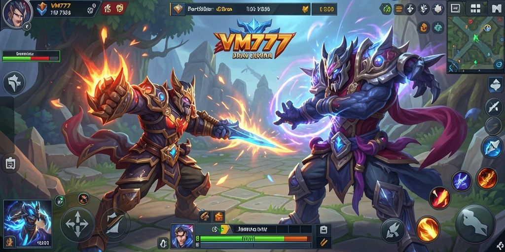 Tangkapan layar gameplay VM777 yang menunjukkan pertarungan tim yang mendebarkan.